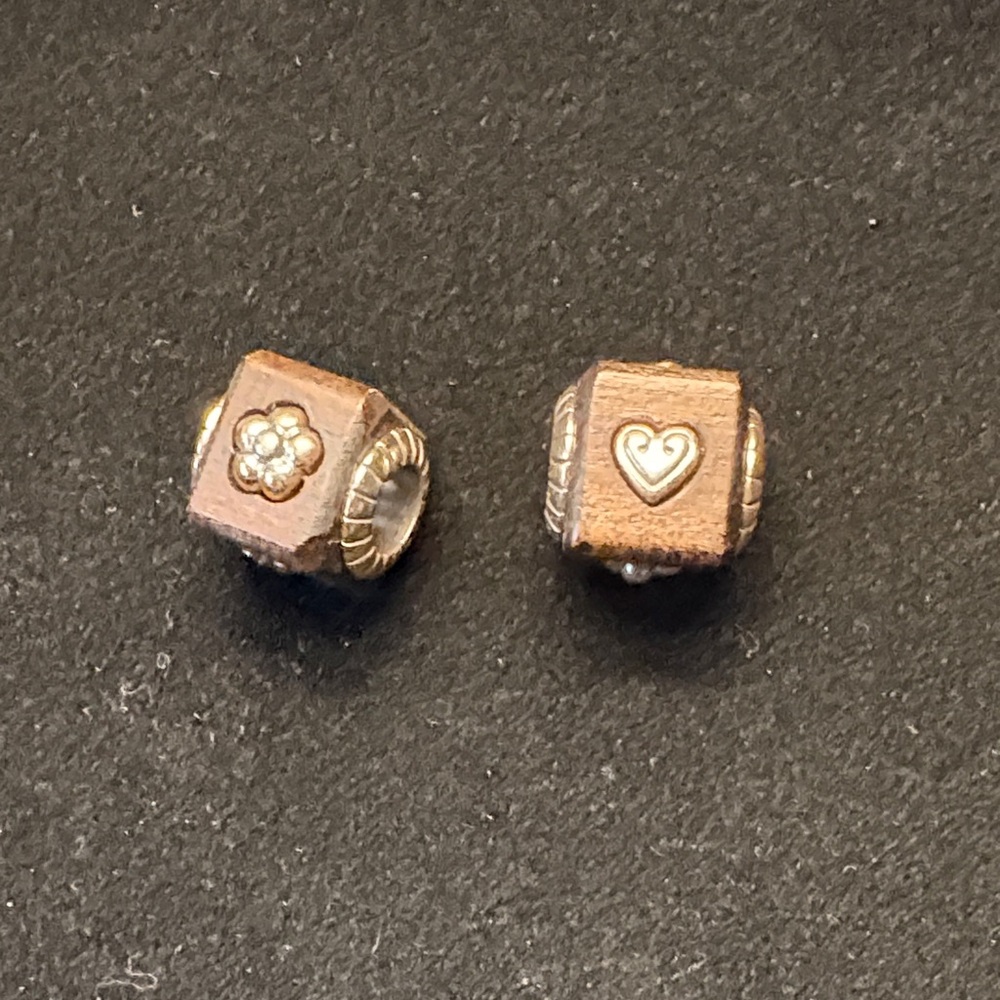 Brighton Gold-Tone Heart and Flower wooden charm bead - 2 available